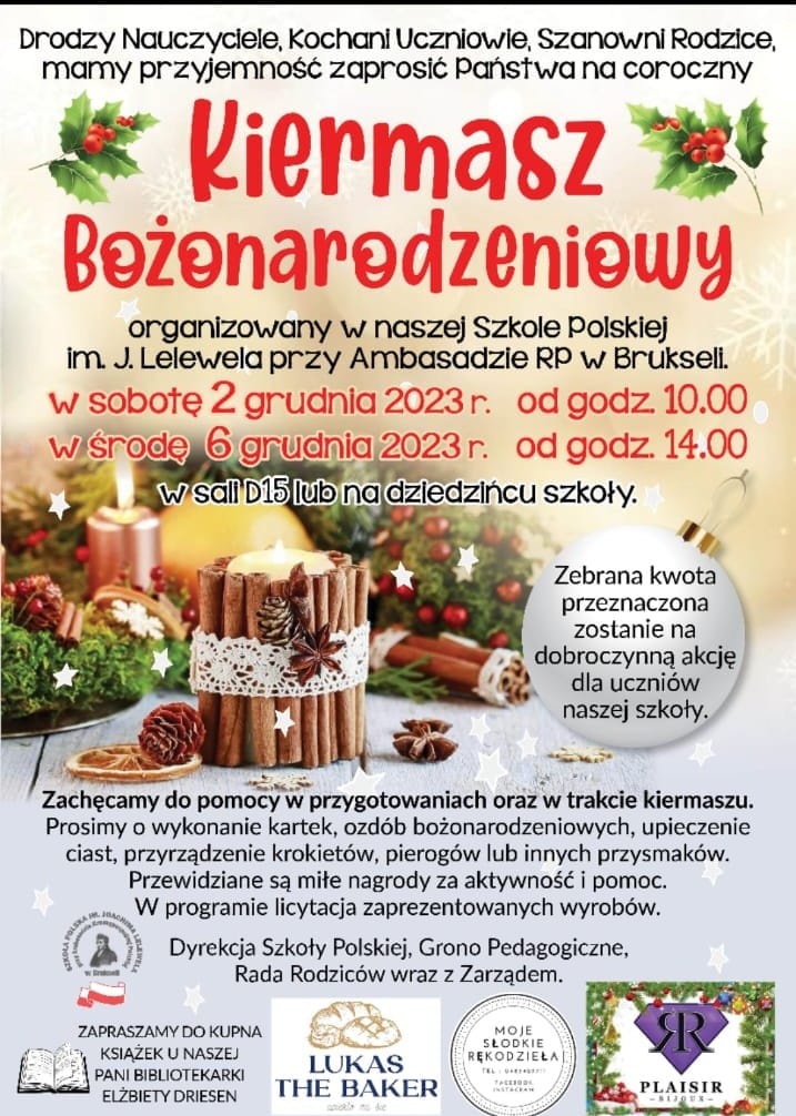 Kiermasz Bożonarodzeniowy 02 i 06 grudnia 2023 roku.