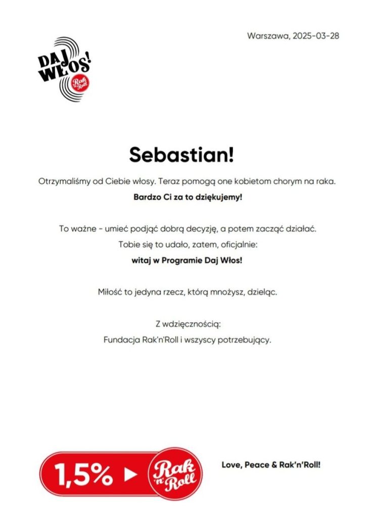 💇‍♂️ Zapuścił włosy, by komuś przywrócić uśmiech – Sebastian jesteś naszym bohaterem!