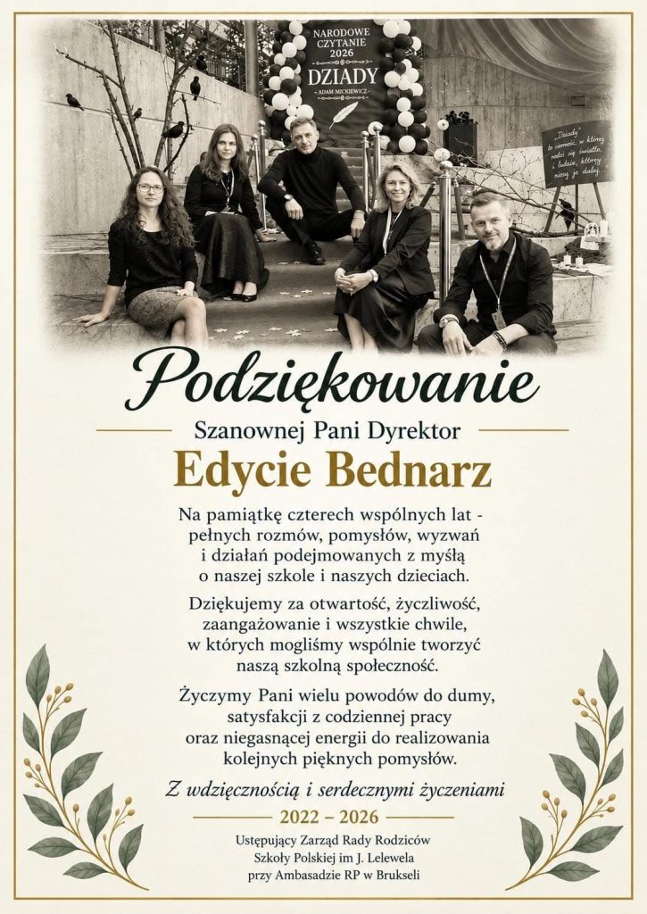 Wyrazy wdzięczności dla Pani Dyrektor od ustępującego Zarządu Rady Rodziców.
